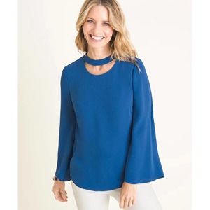 Chico's Blue Cut-Out Neck Detail Blouse
